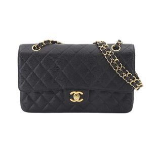 Chanel Matelasse 25 Chain Shoulder Handbag, Caviar Leather, Black, A01112, Go...